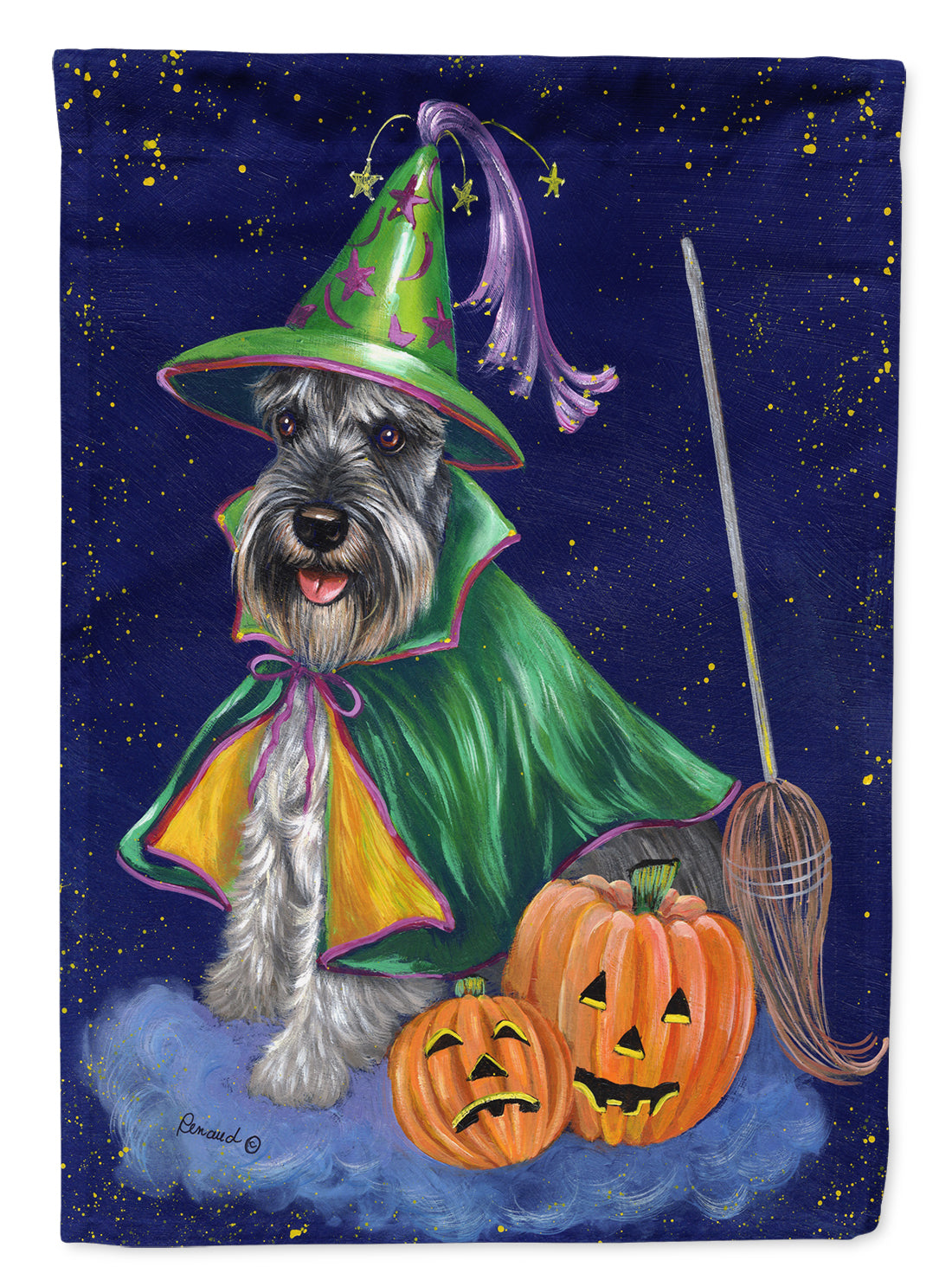 Schnauzer Halloween Good Witch House Flag 28x40 Porch Sleeve Pole Decorative Outside Yard Banner Artwork Wall Hanging, Polyester