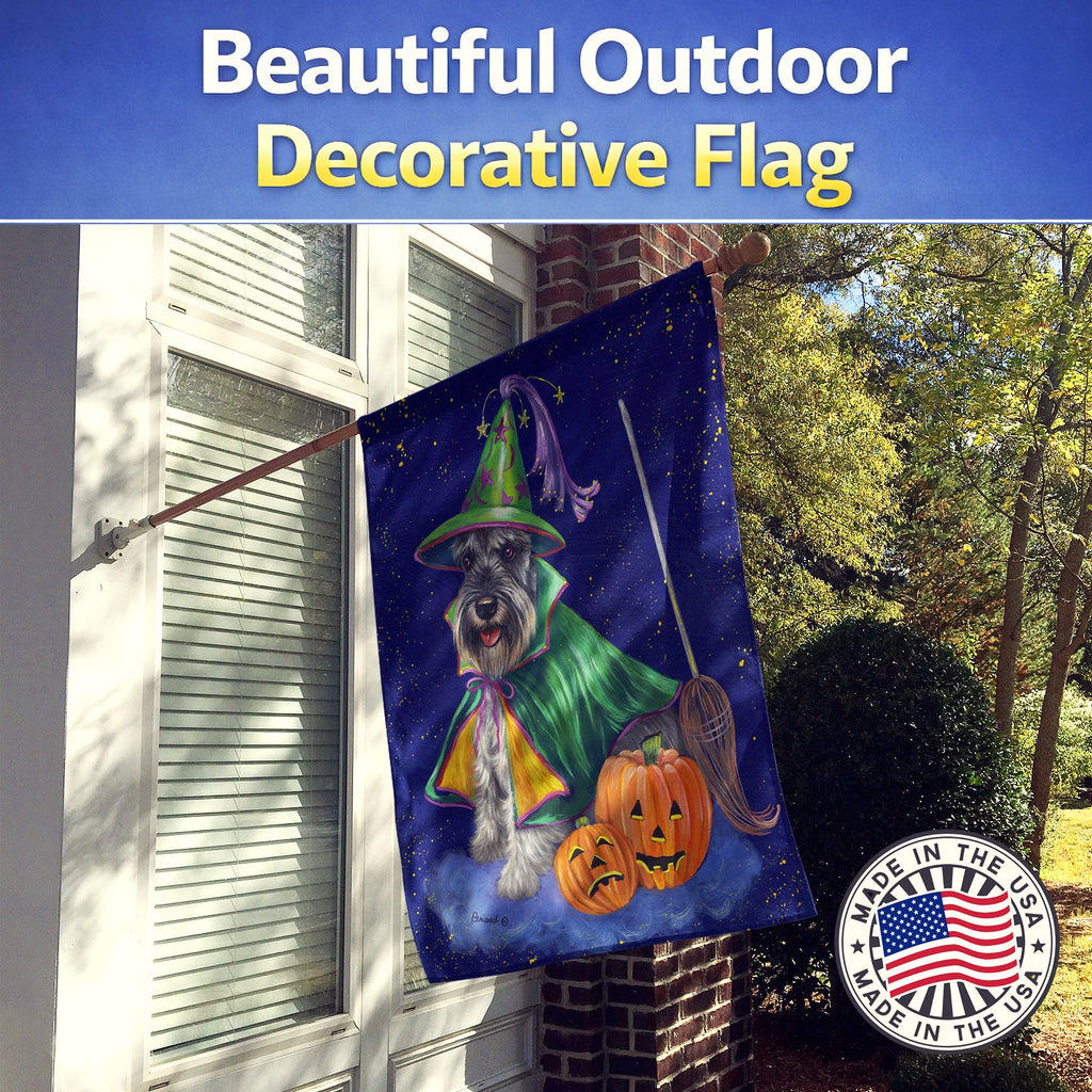 Schnauzer Halloween Good Witch House Flag 28x40 Porch Sleeve Pole Decorative Outside Yard Banner Artwork Wall Hanging, Polyester