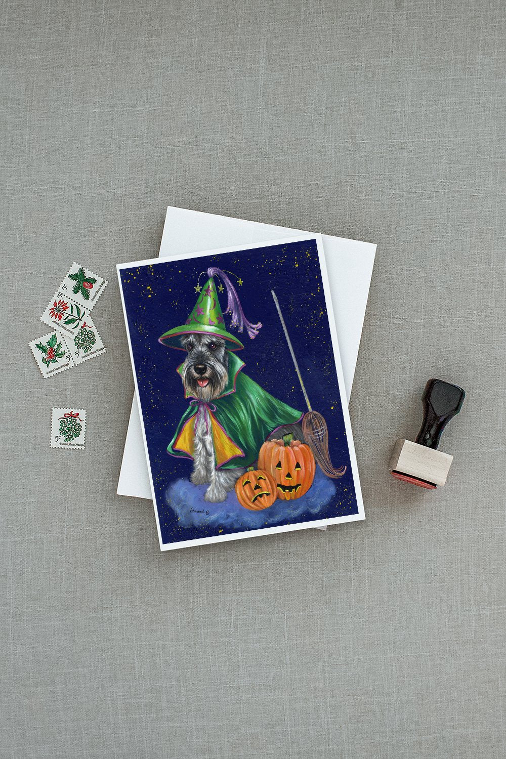 Schnauzer Halloween Good Witch Greeting Cards Pack of 8 Blank Cards with Envelopes Whimsical A7 Size 5x7