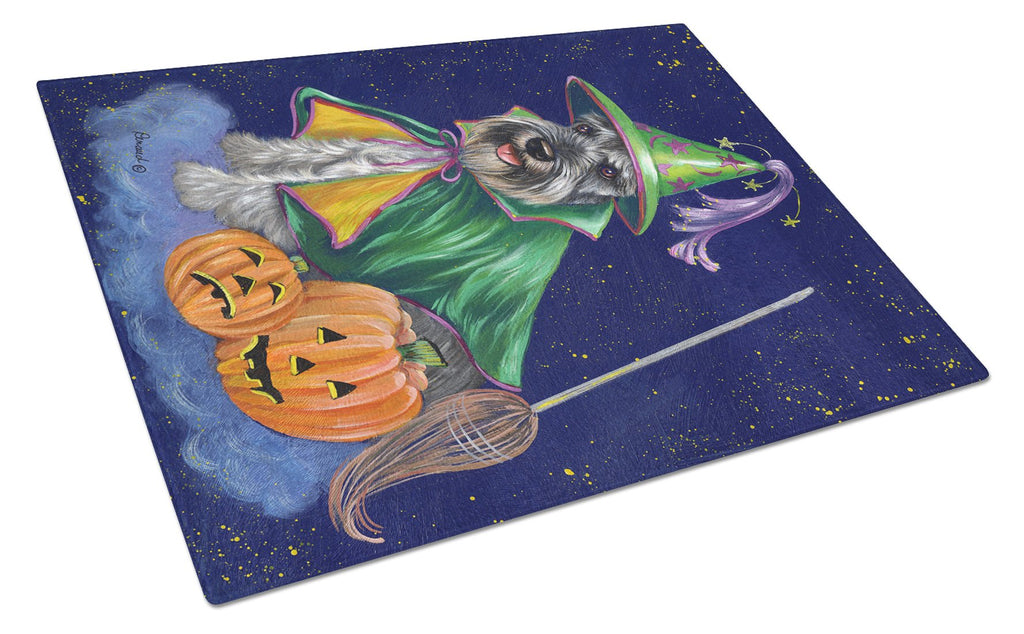 Schnauzer Halloween Good Witch Cutting Board Tempered Glass Kitchen Cutting Surface, Heat Resistant Chopping, Non-Slip Feet, Food Prep & Serving