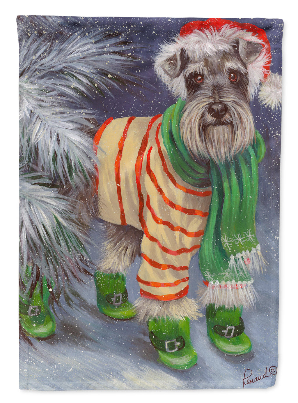 Schnauzer Christmas Green Boots House Flag 28x40 Porch Sleeve Pole Decorative Outside Yard Banner Artwork Wall Hanging, Polyester
