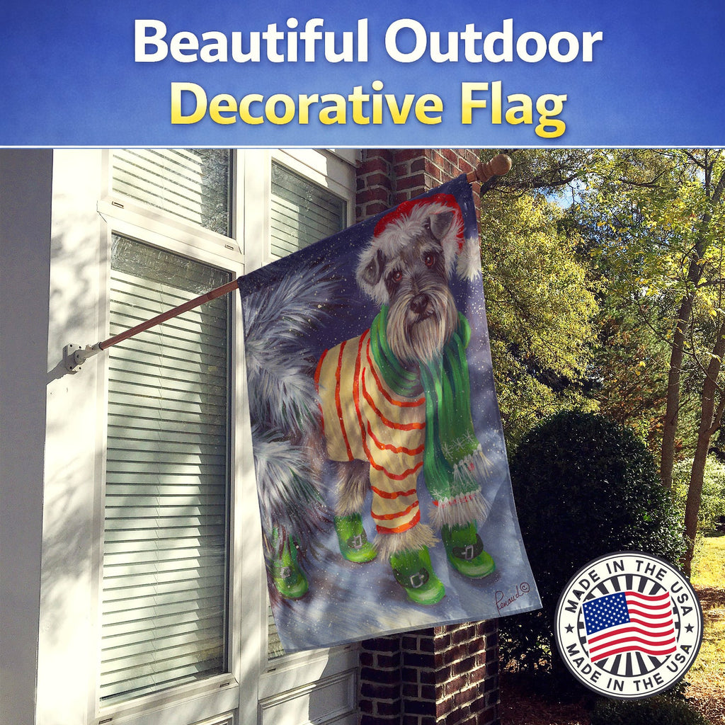 Schnauzer Christmas Green Boots House Flag 28x40 Porch Sleeve Pole Decorative Outside Yard Banner Artwork Wall Hanging, Polyester