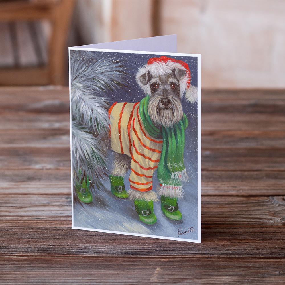 Schnauzer Christmas Green Boots Greeting Cards Pack of 8 Blank Cards with Envelopes Whimsical A7 Size 5x7