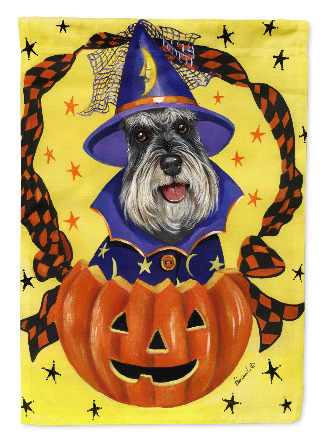 Schnauzer Halloween House Flag 28x40 Porch Sleeve Pole Decorative Outside Yard Banner Artwork Wall Hanging, Polyester