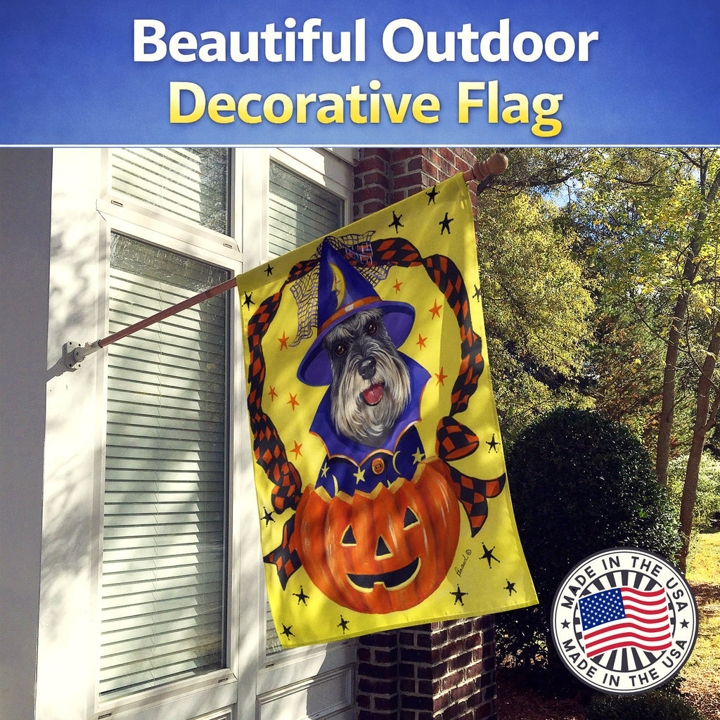 Schnauzer Halloween House Flag 28x40 Porch Sleeve Pole Decorative Outside Yard Banner Artwork Wall Hanging, Polyester