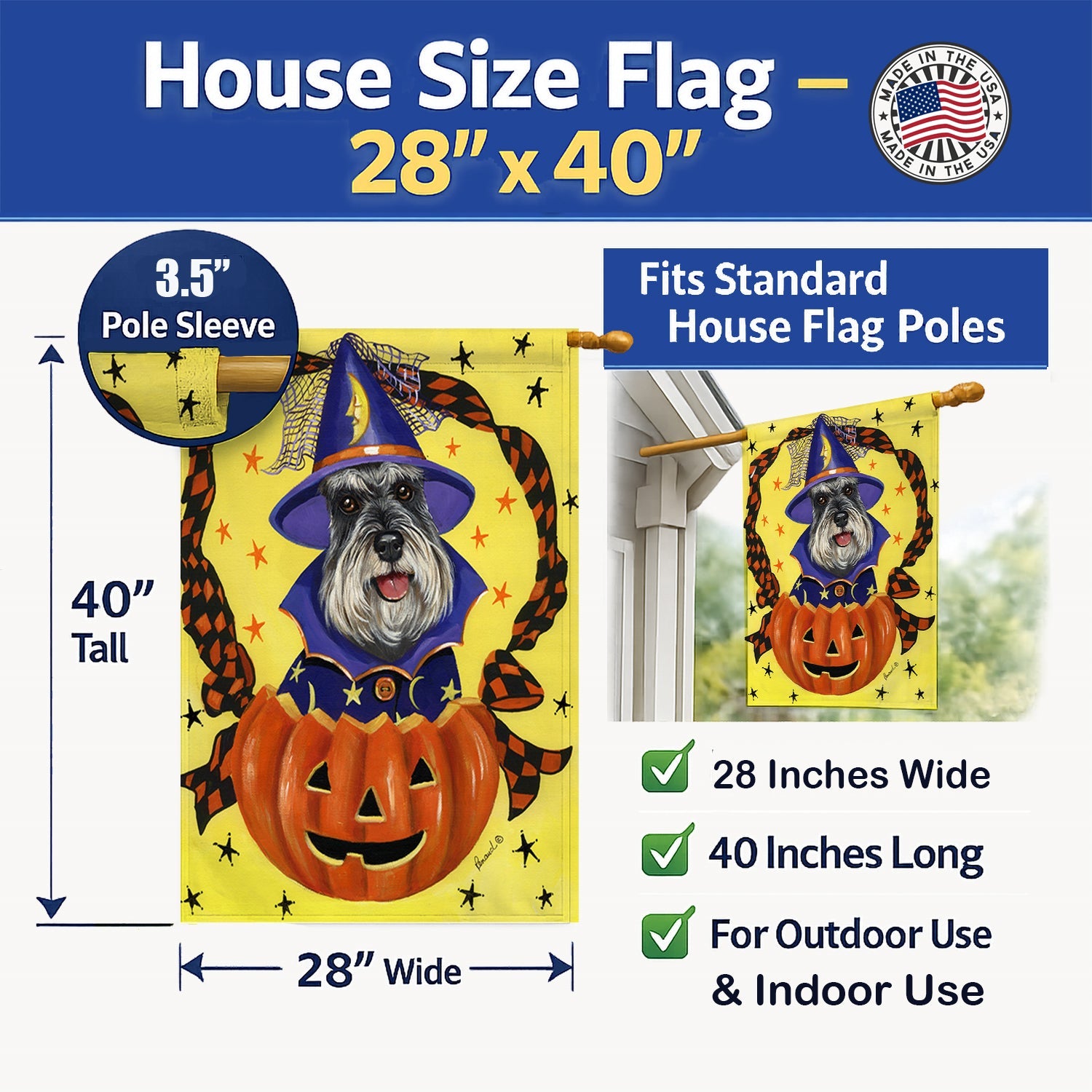 Schnauzer Halloween House Flag 28x40 Porch Sleeve Pole Decorative Outside Yard Banner Artwork Wall Hanging, Polyester