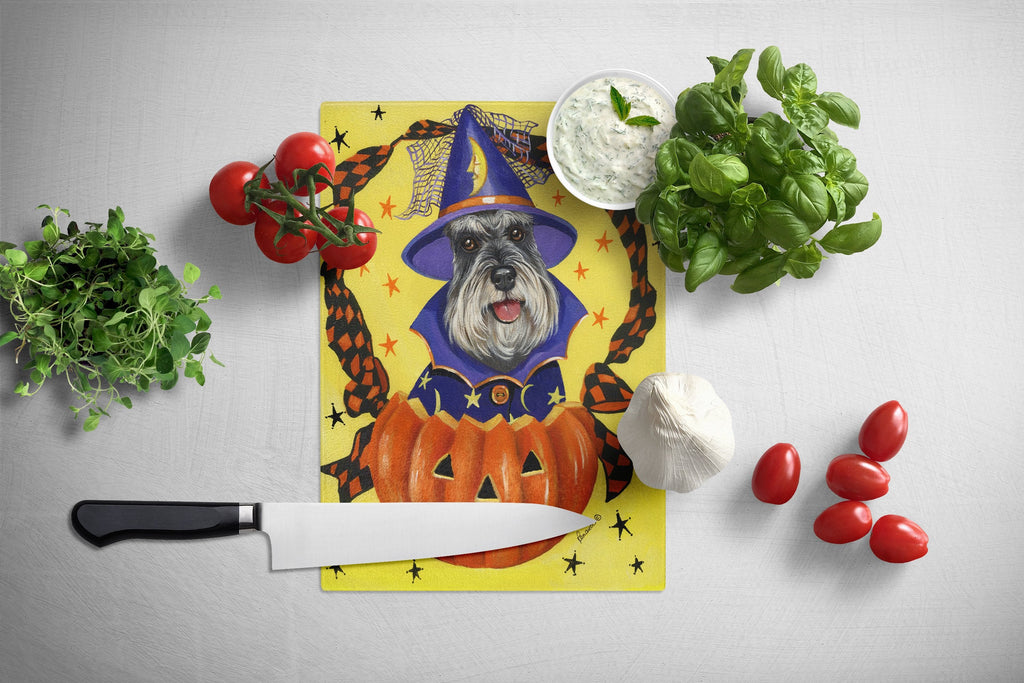 Schnauzer Halloween Cutting Board Tempered Glass Kitchen Cutting Surface, Heat Resistant Chopping, Non-Slip Feet, Food Prep & Serving