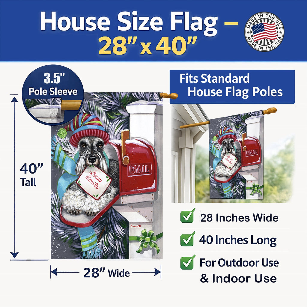 Schnauzer Christmas Letter to Santa House Flag 28x40 Porch Sleeve Pole Decorative Outside Yard Banner Artwork Wall Hanging, Polyester