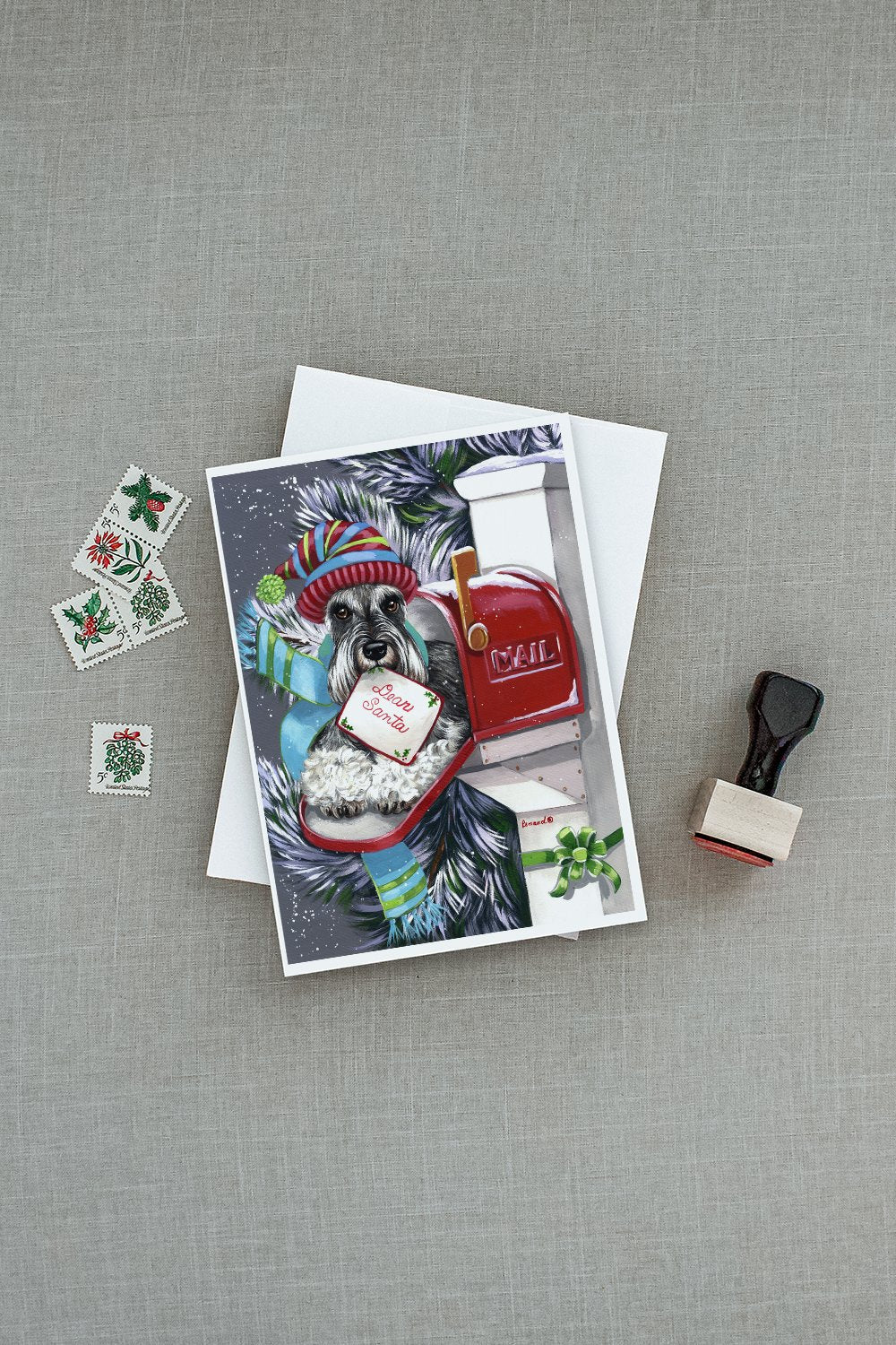 Schnauzer Christmas Letter to Santa Greeting Cards Pack of 8 Blank Cards with Envelopes Whimsical A7 Size 5x7