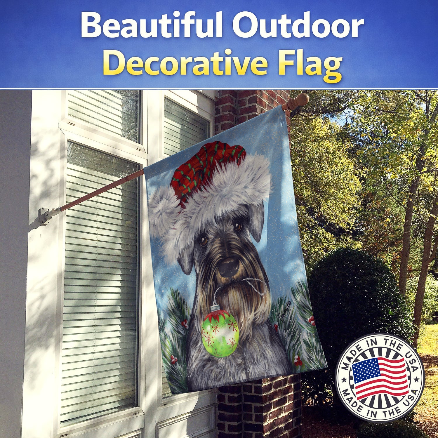 Schnauzer Christmas Pure at Heart House Flag 28x40 Porch Sleeve Pole Decorative Outside Yard Banner Artwork Wall Hanging, Polyester
