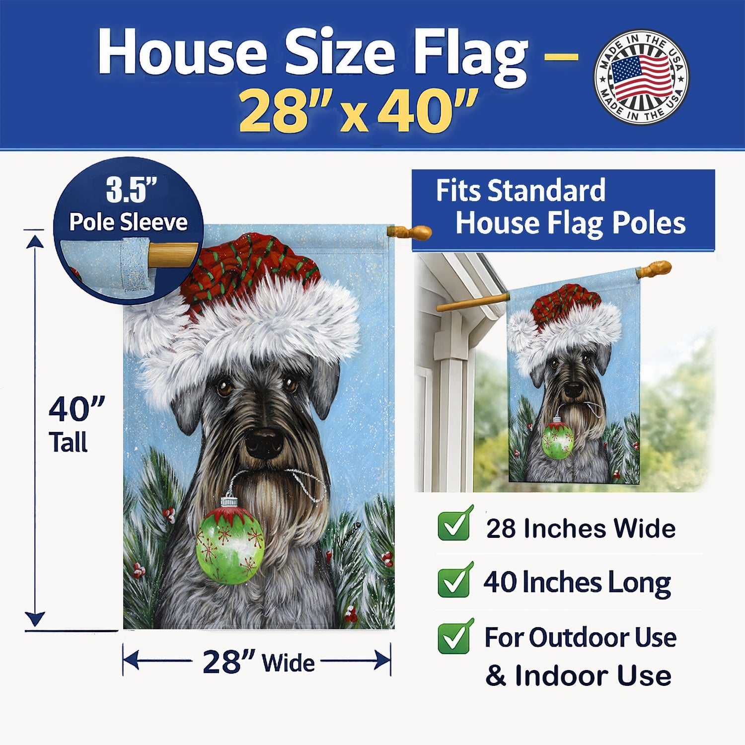 Schnauzer Christmas Pure at Heart House Flag 28x40 Porch Sleeve Pole Decorative Outside Yard Banner Artwork Wall Hanging, Polyester