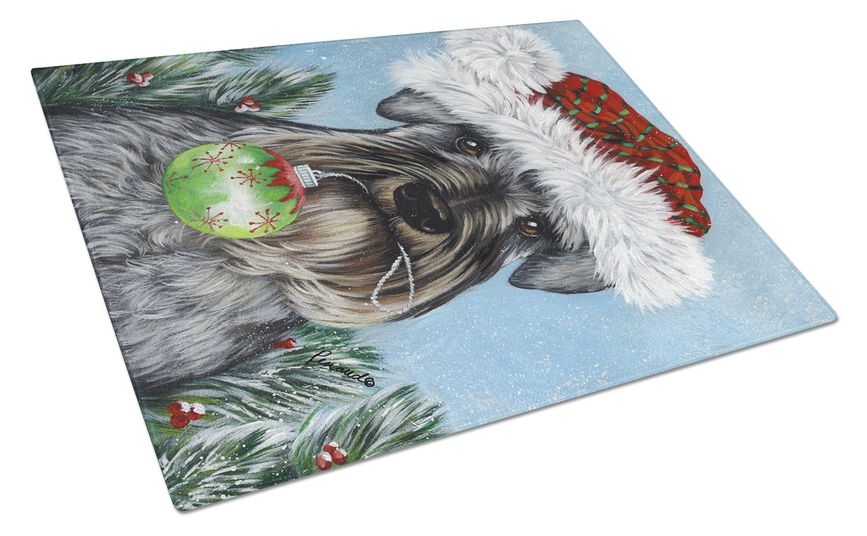Schnauzer Christmas Pure at Heart Cutting Board Tempered Glass Kitchen Cutting Surface, Heat Resistant Chopping, Non-Slip Feet, Food Prep & Serving