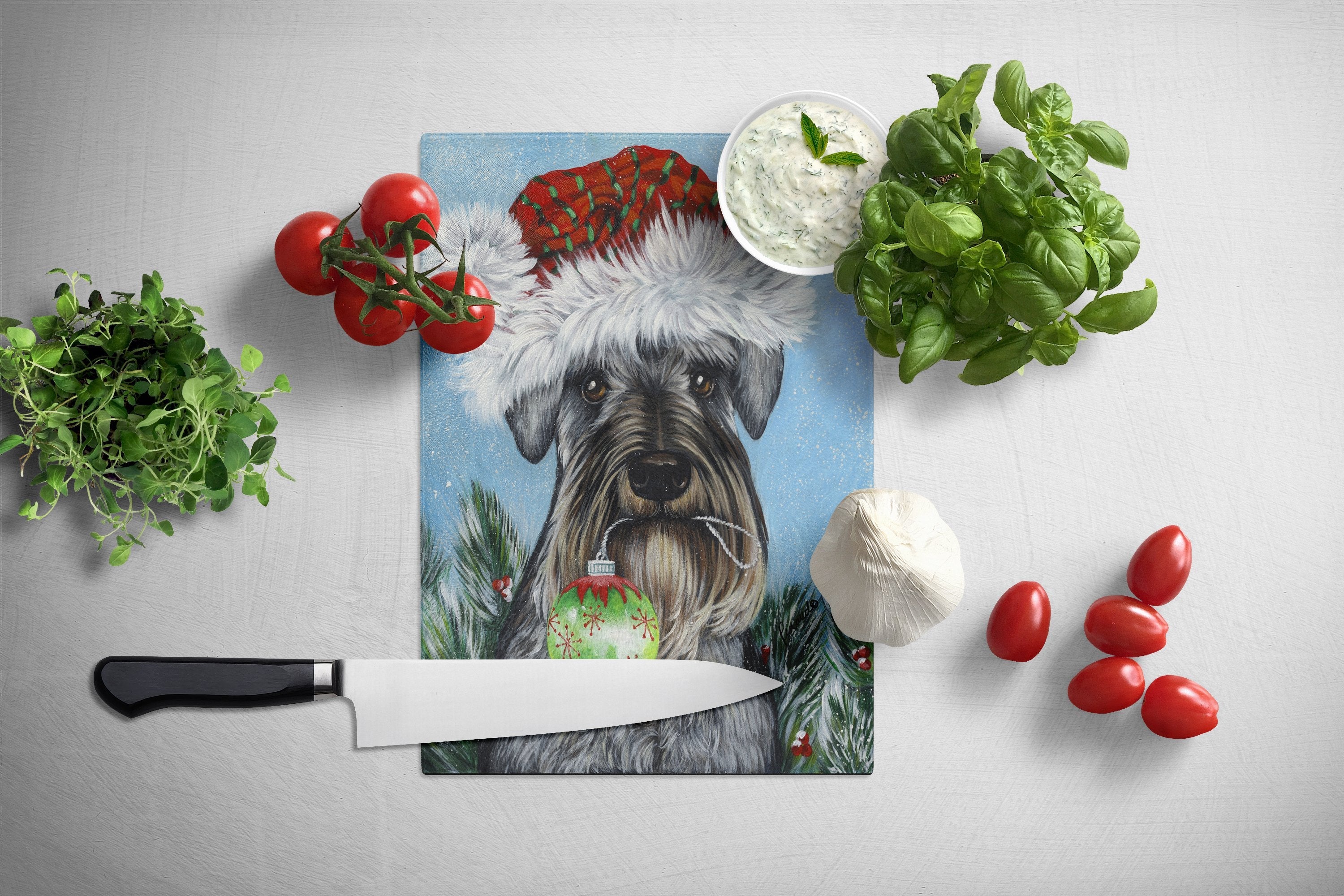 Schnauzer Christmas Pure at Heart Cutting Board Tempered Glass Kitchen Cutting Surface, Heat Resistant Chopping, Non-Slip Feet, Food Prep & Serving
