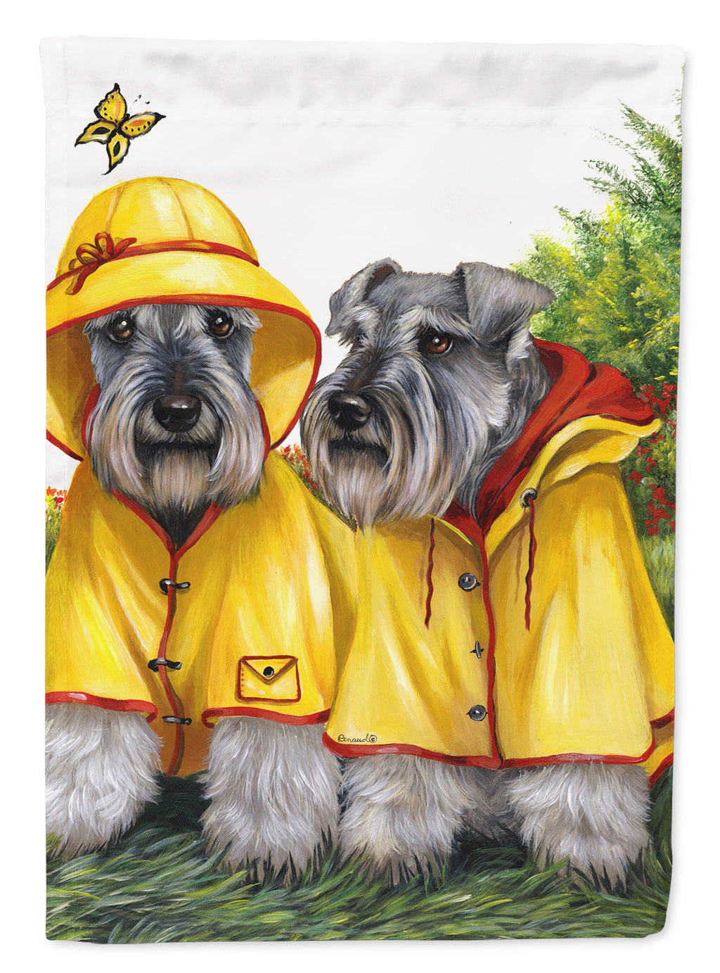 Schnauzer Rain Gear House Flag 28x40 Porch Sleeve Pole Decorative Outside Yard Banner Artwork Wall Hanging, Polyester