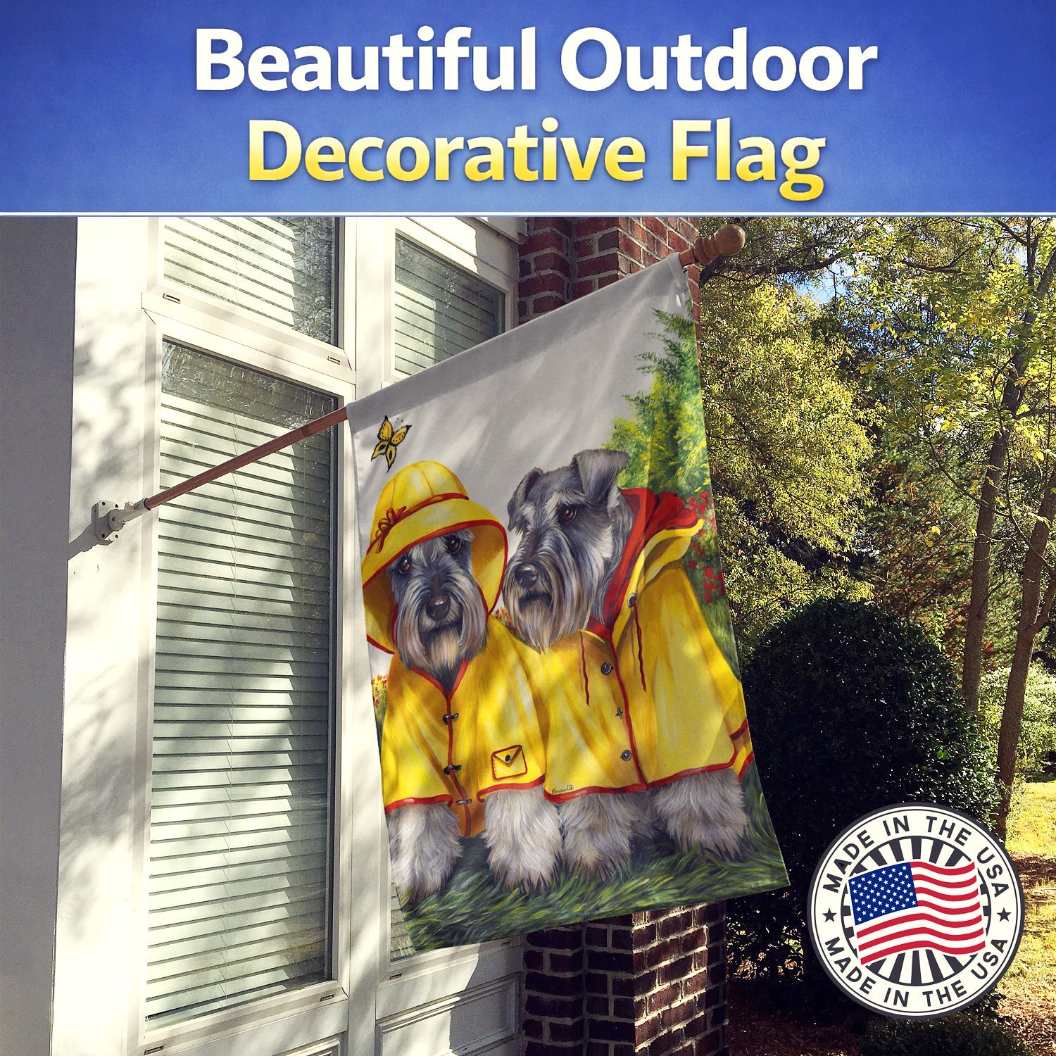 Schnauzer Rain Gear House Flag 28x40 Porch Sleeve Pole Decorative Outside Yard Banner Artwork Wall Hanging, Polyester