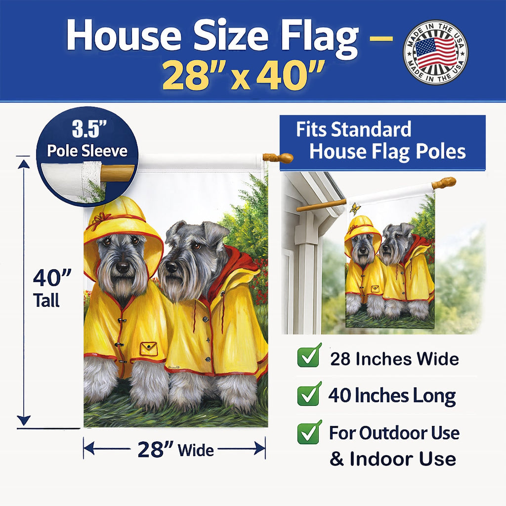 Schnauzer Rain Gear House Flag 28x40 Porch Sleeve Pole Decorative Outside Yard Banner Artwork Wall Hanging, Polyester