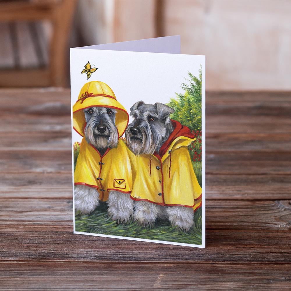 Schnauzer Rain Gear Greeting Cards Pack of 8 Blank Cards with Envelopes Whimsical A7 Size 5x7