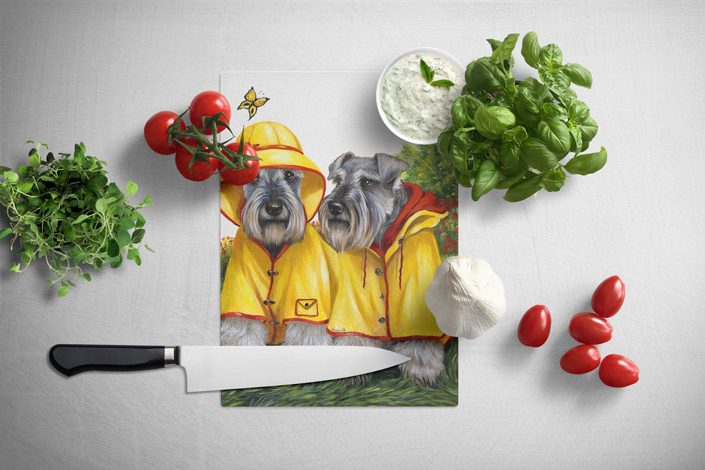 Schnauzer Rain Gear Cutting Board Tempered Glass Kitchen Cutting Surface, Heat Resistant Chopping, Non-Slip Feet, Food Prep & Serving