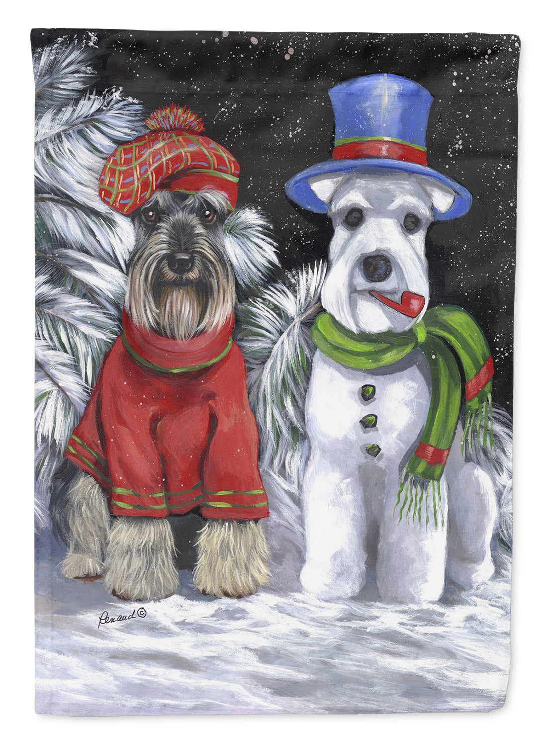 Schnauzer Christmas Snow Dog House Flag 28x40 Porch Sleeve Pole Decorative Outside Yard Banner Artwork Wall Hanging, Polyester