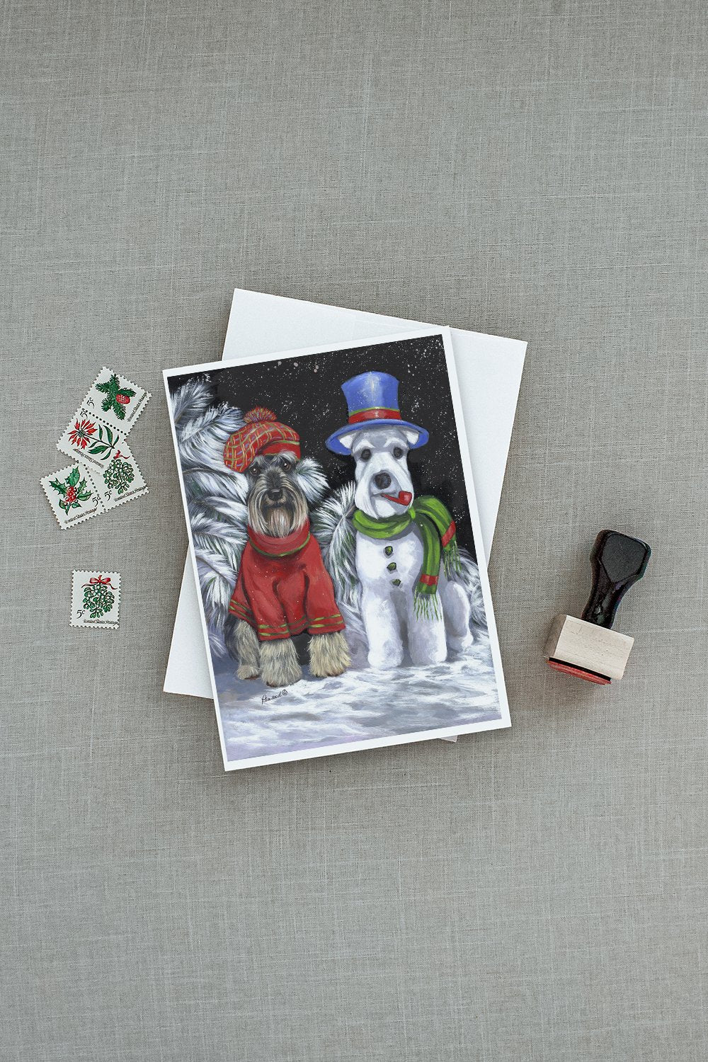 Schnauzer Christmas Snow Dog Greeting Cards Pack of 8 Blank Cards with Envelopes Whimsical A7 Size 5x7