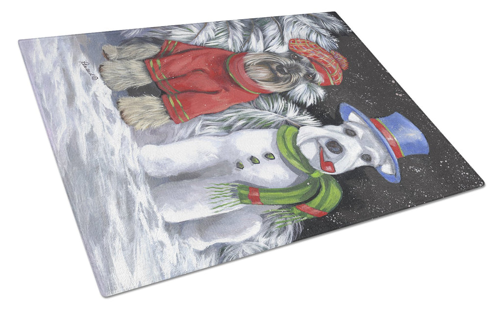 Schnauzer Christmas Snow Dog Cutting Board Tempered Glass Kitchen Cutting Surface, Heat Resistant Chopping, Non-Slip Feet, Food Prep & Serving