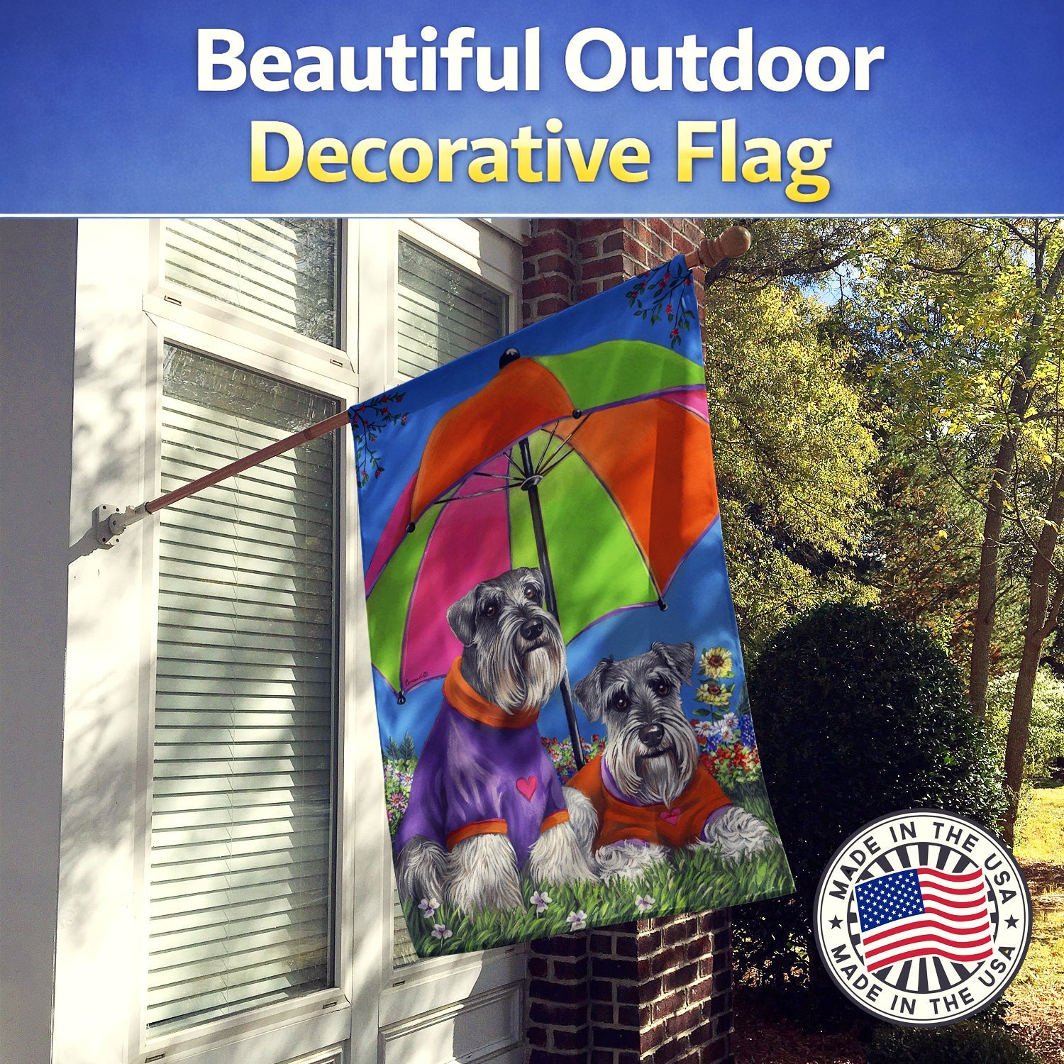 Schnauzer Soulmates House Flag 28x40 Porch Sleeve Pole Decorative Outside Yard Banner Artwork Wall Hanging, Polyester
