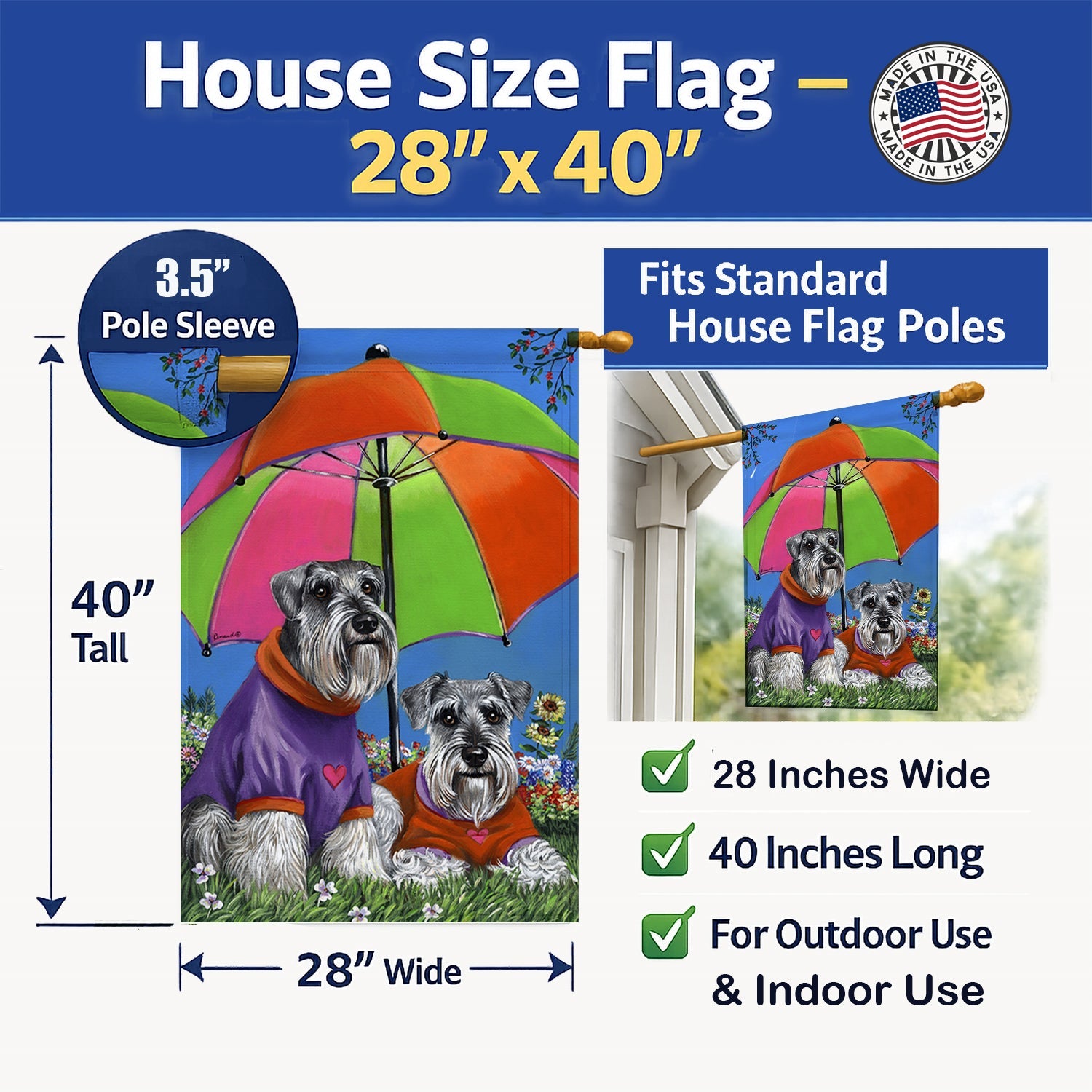 Schnauzer Soulmates House Flag 28x40 Porch Sleeve Pole Decorative Outside Yard Banner Artwork Wall Hanging, Polyester