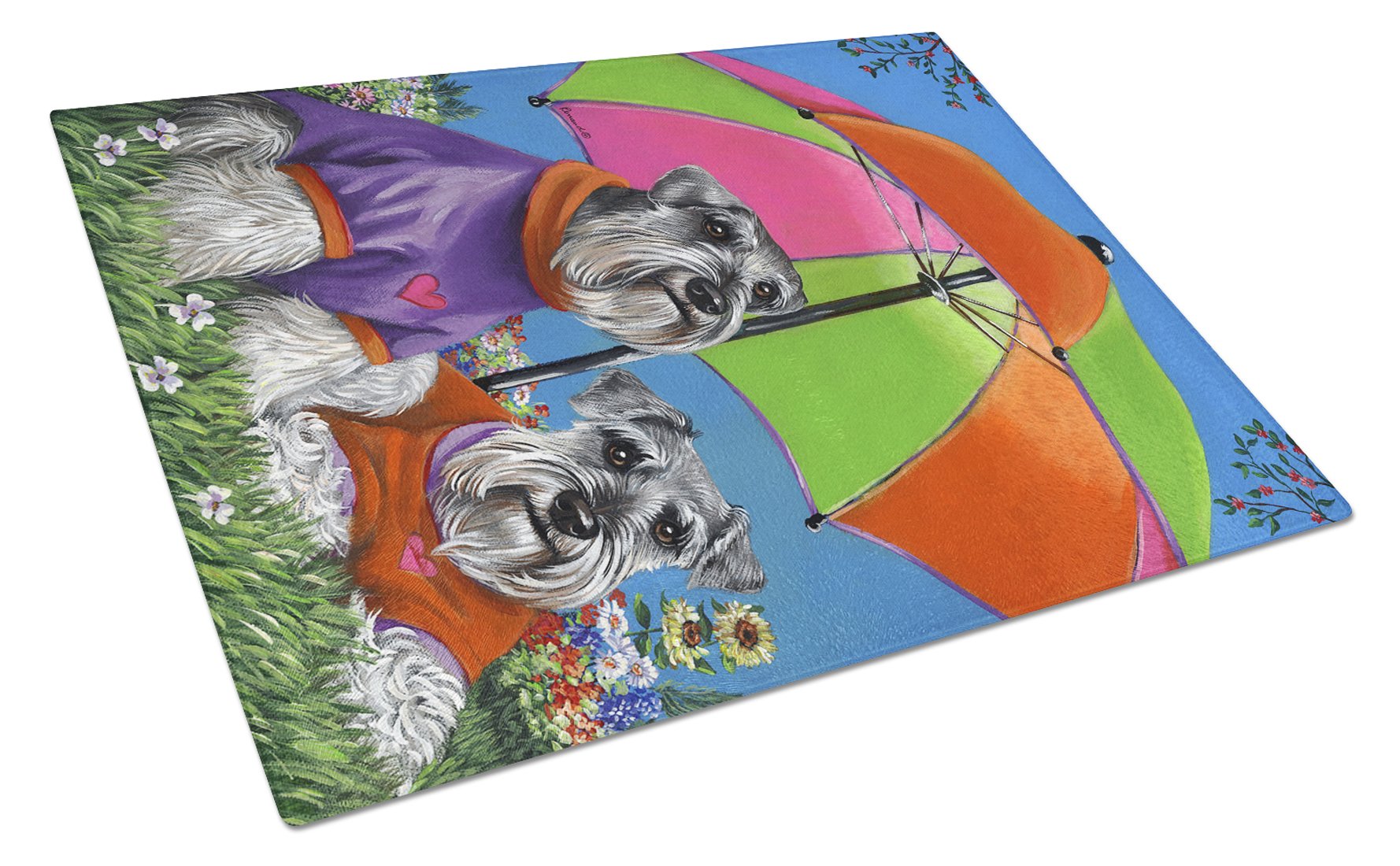Schnauzer Soulmates Cutting Board Tempered Glass Kitchen Cutting Surface, Heat Resistant Chopping, Non-Slip Feet, Food Prep & Serving