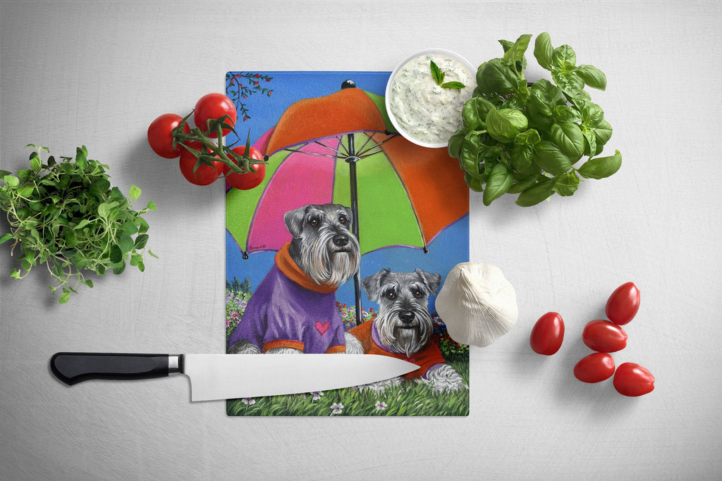 Schnauzer Soulmates Cutting Board Tempered Glass Kitchen Cutting Surface, Heat Resistant Chopping, Non-Slip Feet, Food Prep & Serving