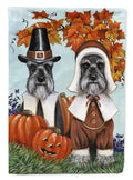 Schnauzer Thanksgiving Pilgrims House Flag 28x40 Porch Sleeve Pole Decorative Outside Yard Banner Artwork Wall Hanging, Polyester