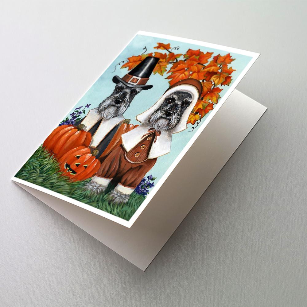 Schnauzer Thanksgiving Pilgrims Greeting Cards Pack of 8 Blank Cards with Envelopes Whimsical A7 Size 5x7