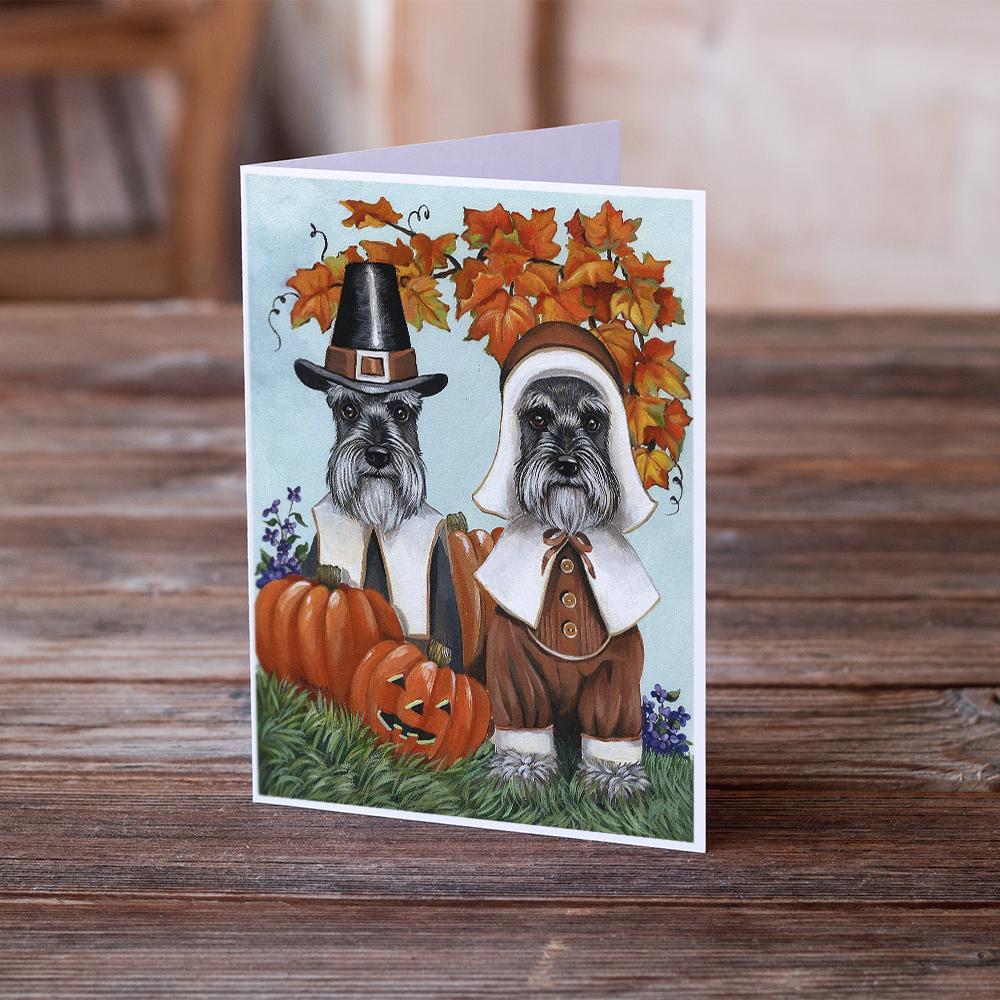 Schnauzer Thanksgiving Pilgrims Greeting Cards Pack of 8 Blank Cards with Envelopes Whimsical A7 Size 5x7