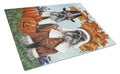 Schnauzer Thanksgiving Pilgrims Cutting Board Tempered Glass Kitchen Cutting Surface, Heat Resistant Chopping, Non-Slip Feet, Food Prep & Serving