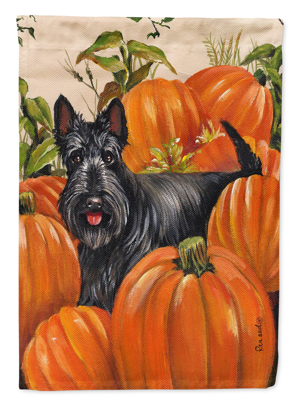 Scottish Terrier Scottie Pumpkins House Flag 28x40 Porch Sleeve Pole Decorative Outside Yard Banner Artwork Wall Hanging, Polyester