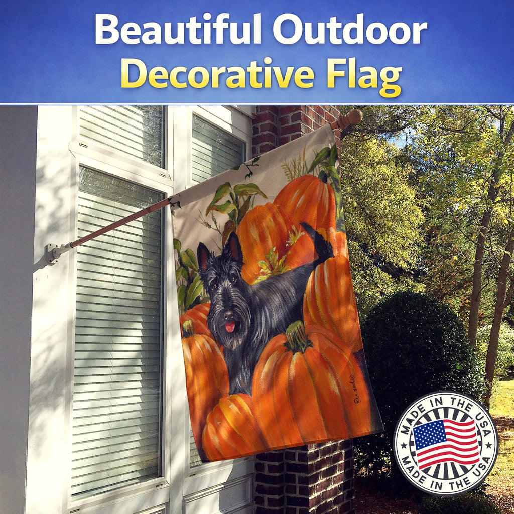 Scottish Terrier Scottie Pumpkins House Flag 28x40 Porch Sleeve Pole Decorative Outside Yard Banner Artwork Wall Hanging, Polyester