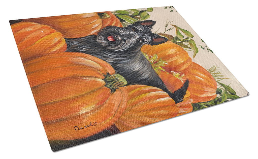 Scottish Terrier Scottie Pumpkins Cutting Board Tempered Glass Kitchen Cutting Surface, Heat Resistant Chopping, Non-Slip Feet, Food Prep & Serving