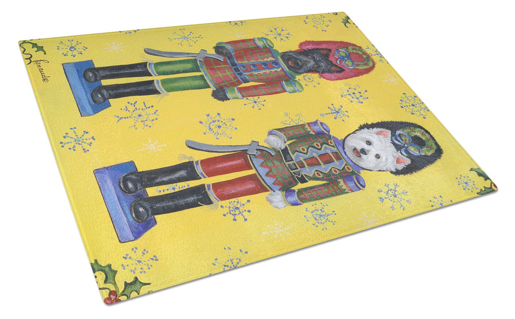 Scottie and Westie Christmas Nutcrackers Cutting Board Tempered Glass Kitchen Cutting Surface, Heat Resistant Chopping, Non-Slip Feet, Food Prep & Serving