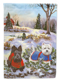 Scottie and Westie Christmas Pine Hill House Flag 28x40 Porch Sleeve Pole Decorative Outside Yard Banner Artwork Wall Hanging, Polyester