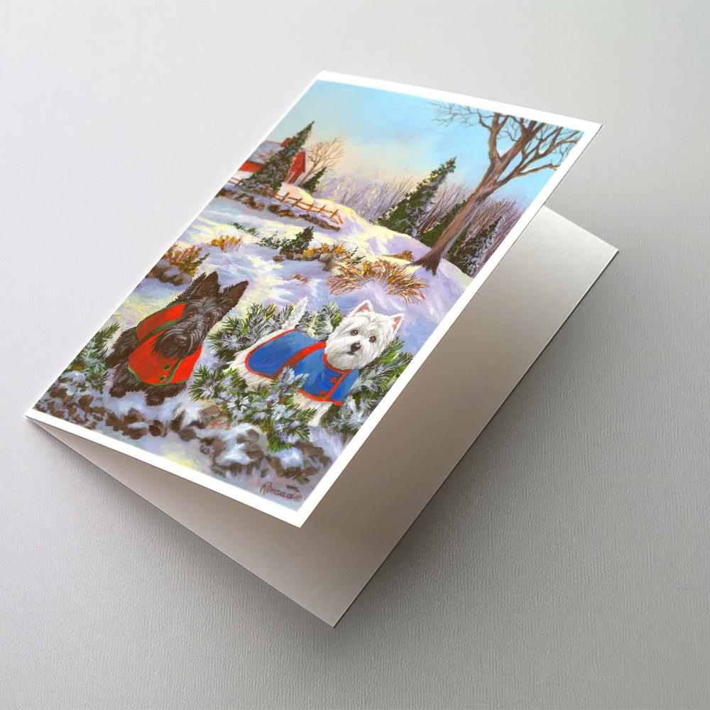 Scottie and Westie Christmas Pine Hill Greeting Cards Pack of 8 Blank Cards with Envelopes Whimsical A7 Size 5x7