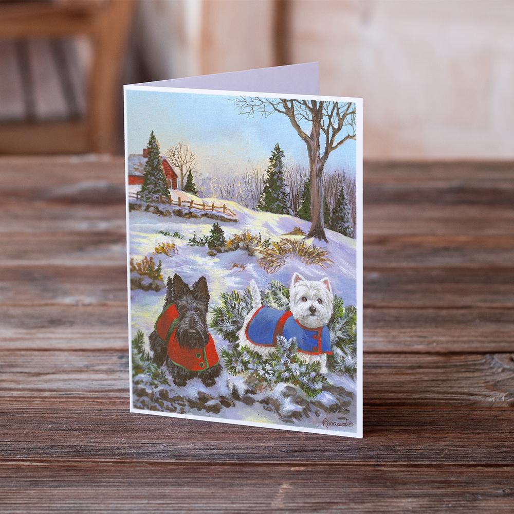 Scottie and Westie Christmas Pine Hill Greeting Cards Pack of 8 Blank Cards with Envelopes Whimsical A7 Size 5x7