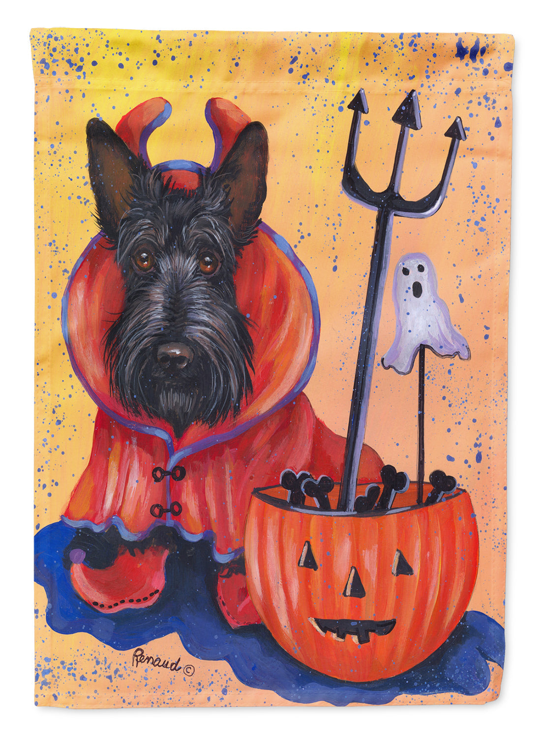 Scottie Boo Hoo Halloween House Flag 28x40 Porch Sleeve Pole Decorative Outside Yard Banner Artwork Wall Hanging, Polyester