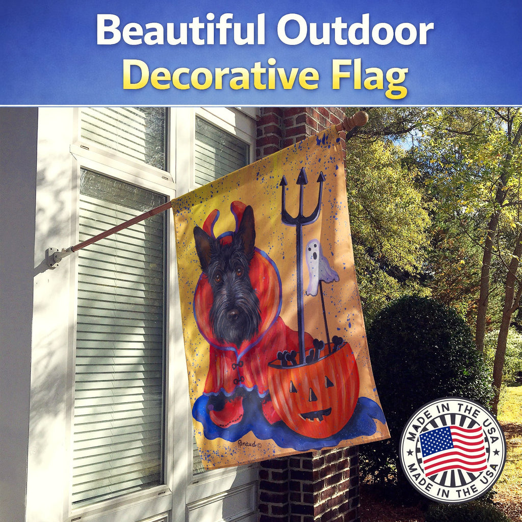 Scottie Boo Hoo Halloween House Flag 28x40 Porch Sleeve Pole Decorative Outside Yard Banner Artwork Wall Hanging, Polyester