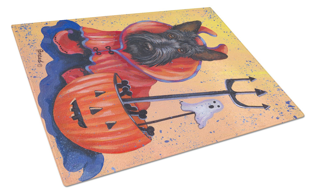 Scottie Boo Hoo Halloween Cutting Board Tempered Glass Kitchen Cutting Surface, Heat Resistant Chopping, Non-Slip Feet, Food Prep & Serving