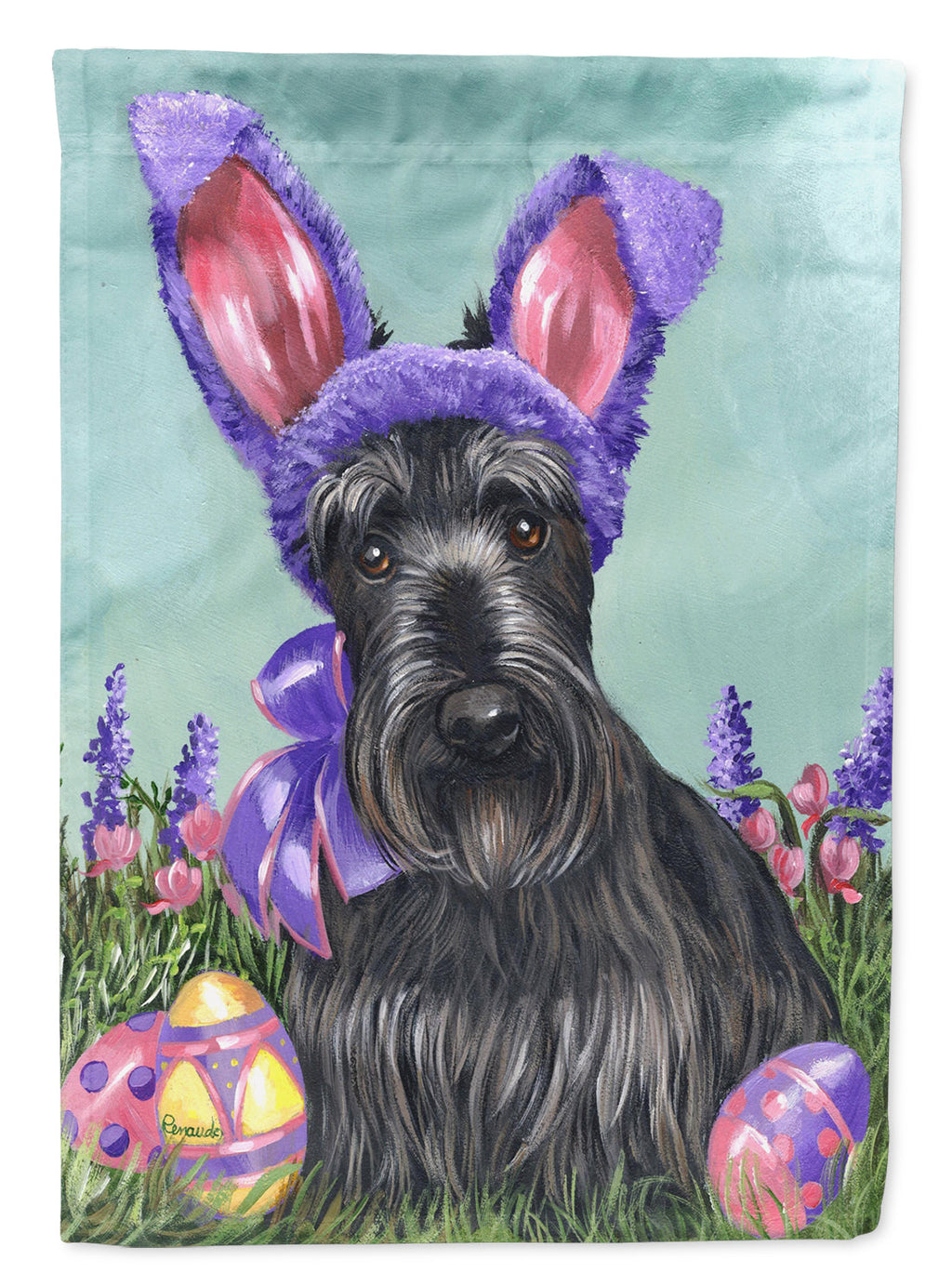 Scottie Easter Bunny House Flag 28x40 Porch Sleeve Pole Decorative Outside Yard Banner Artwork Wall Hanging, Polyester
