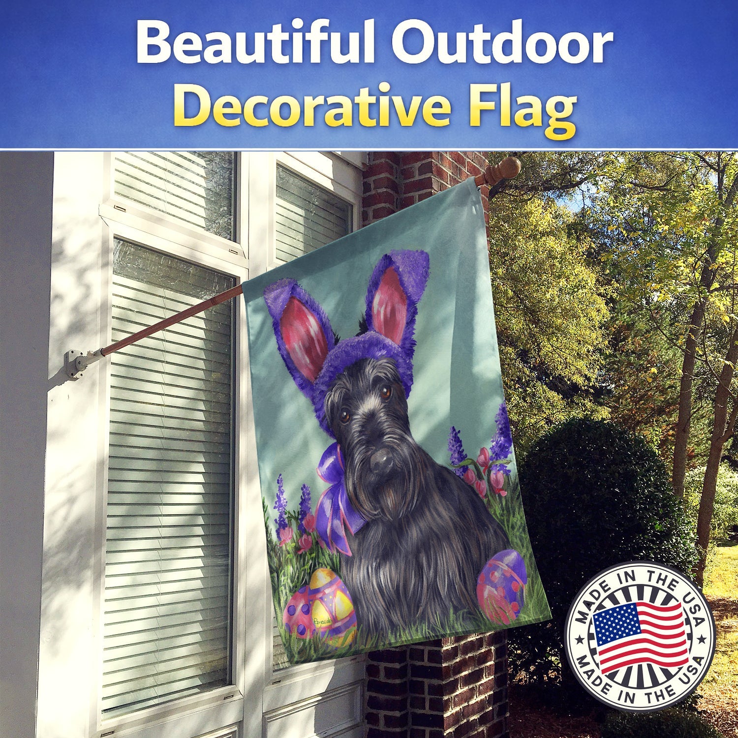 Scottie Easter Bunny House Flag 28x40 Porch Sleeve Pole Decorative Outside Yard Banner Artwork Wall Hanging, Polyester