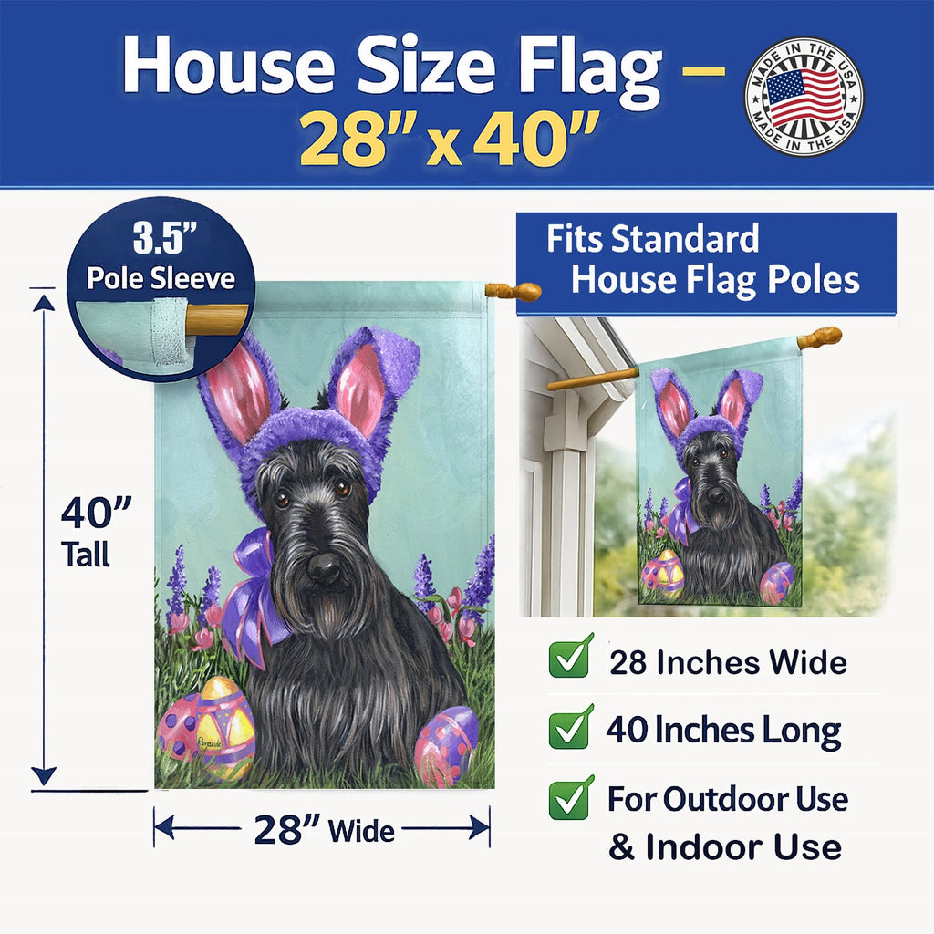 Scottie Easter Bunny House Flag 28x40 Porch Sleeve Pole Decorative Outside Yard Banner Artwork Wall Hanging, Polyester