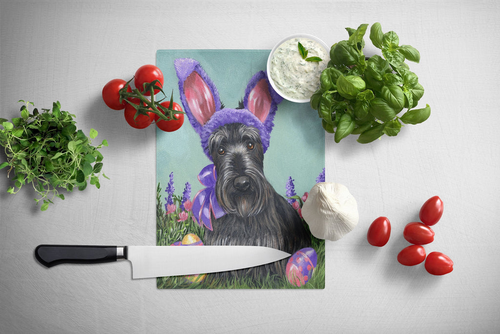 Scottie Easter Bunny Cutting Board Tempered Glass Kitchen Cutting Surface, Heat Resistant Chopping, Non-Slip Feet, Food Prep & Serving
