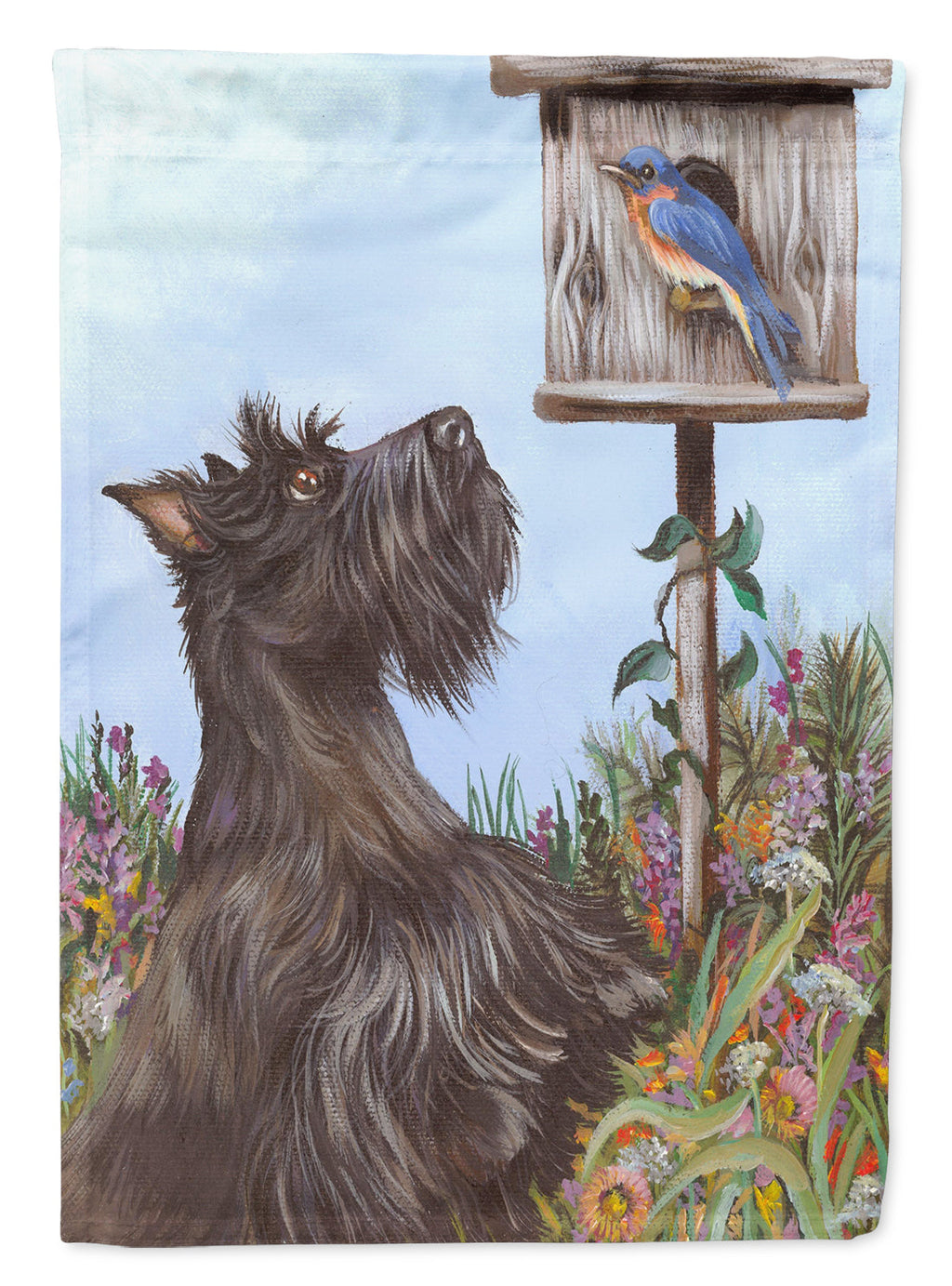 Scottie Curious House Flag 28x40 Porch Sleeve Pole Decorative Outside Yard Banner Artwork Wall Hanging, Polyester
