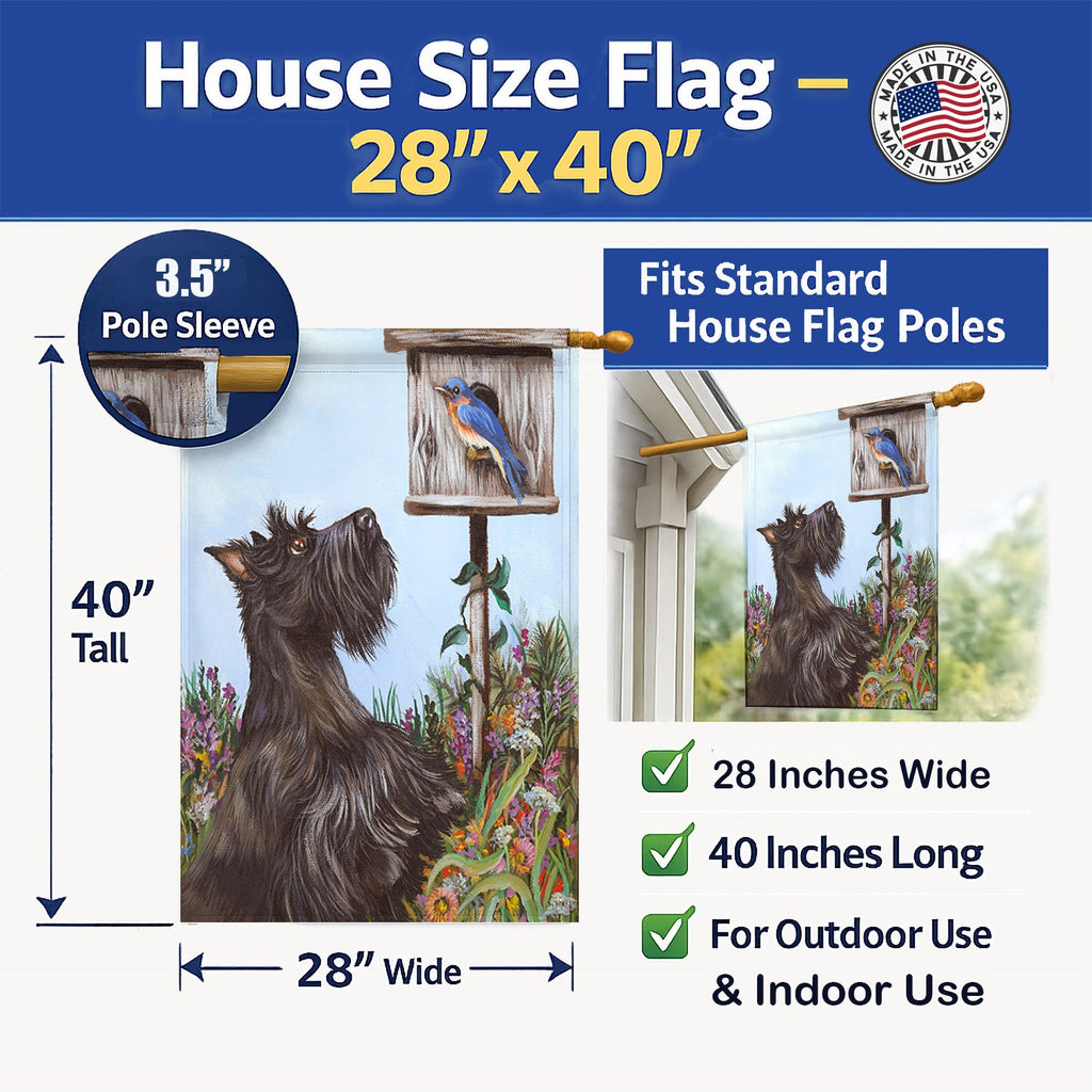 Scottie Curious House Flag 28x40 Porch Sleeve Pole Decorative Outside Yard Banner Artwork Wall Hanging, Polyester