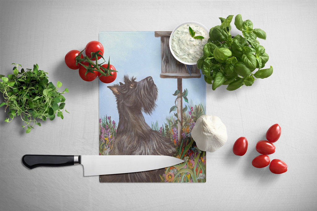 Scottie Curious Cutting Board Tempered Glass Kitchen Cutting Surface, Heat Resistant Chopping, Non-Slip Feet, Food Prep & Serving